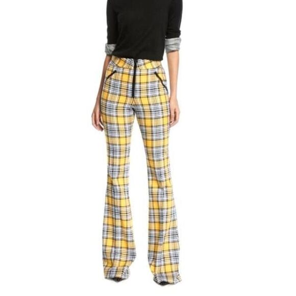 NWT Veronica Beard Fraser Plaid Pants Checked Flare Trouser Yellow Size 2 - Picture 1 of 7